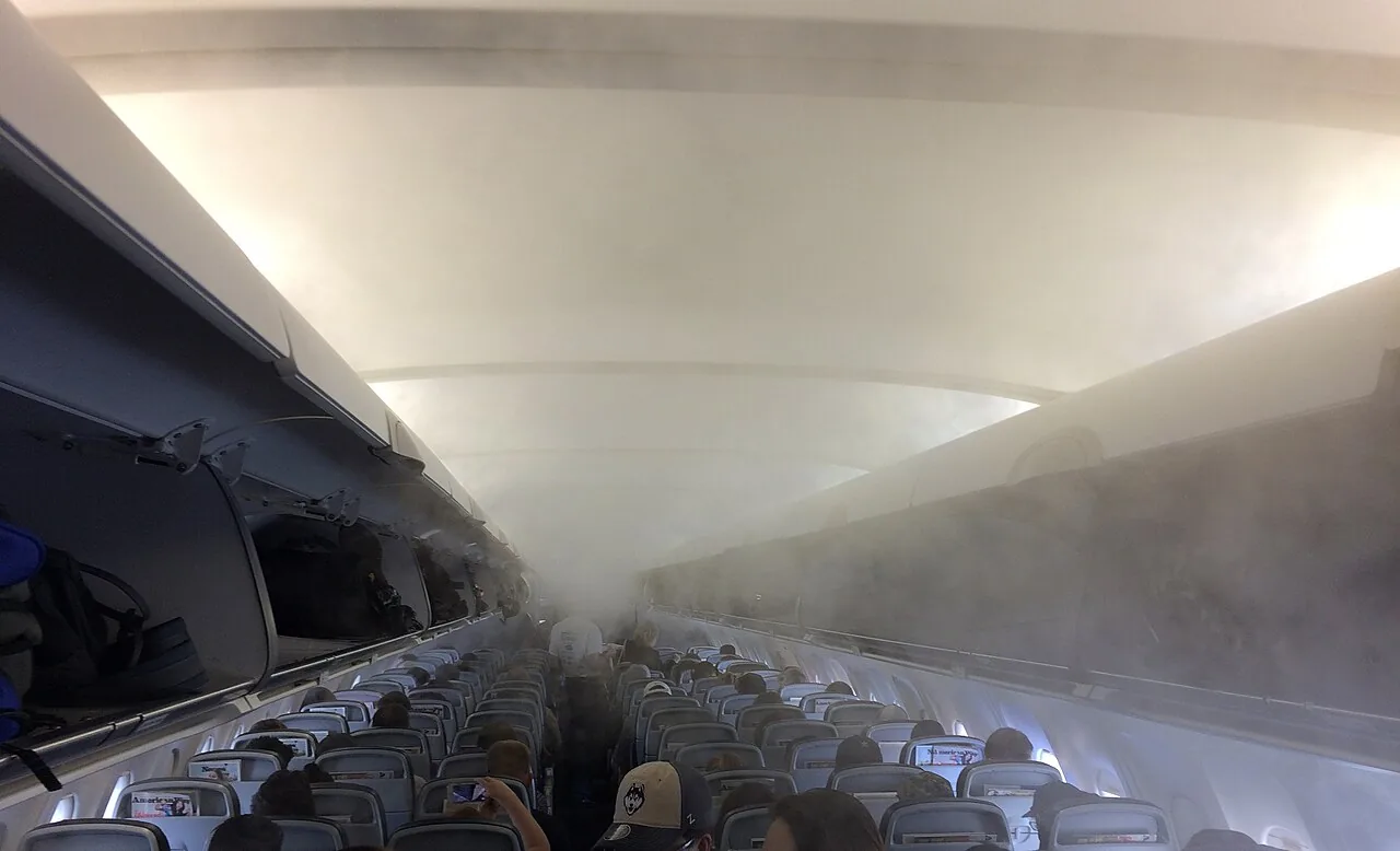 Foggy airplane cabin