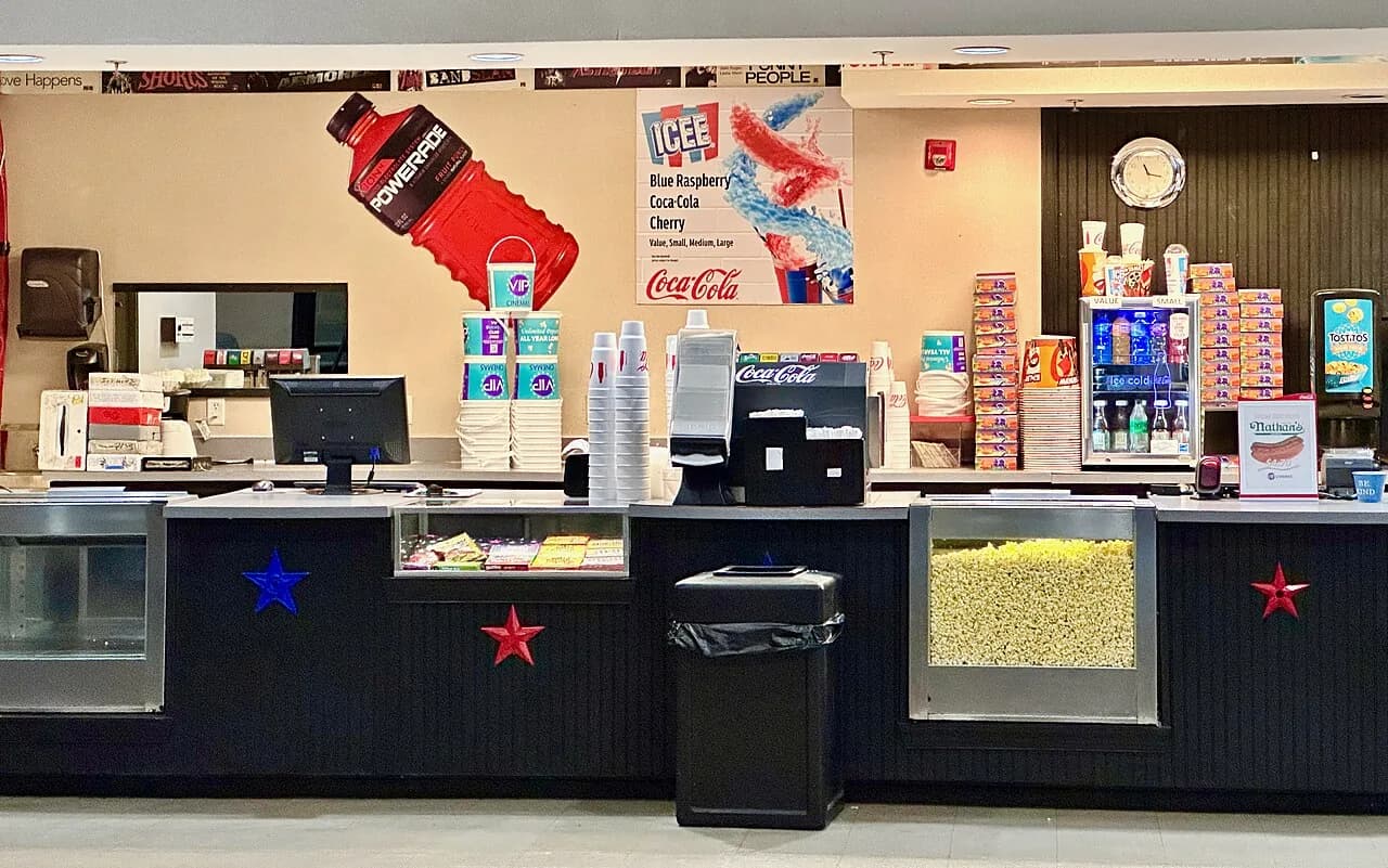 A movie theater concession stand in Hiawassee, Georgia