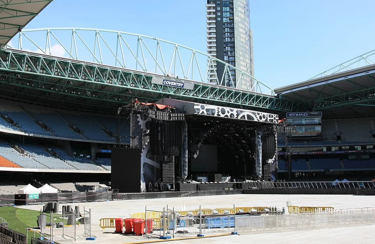 ACDC stage day before third melbourne concert etihad stadium 14th feb