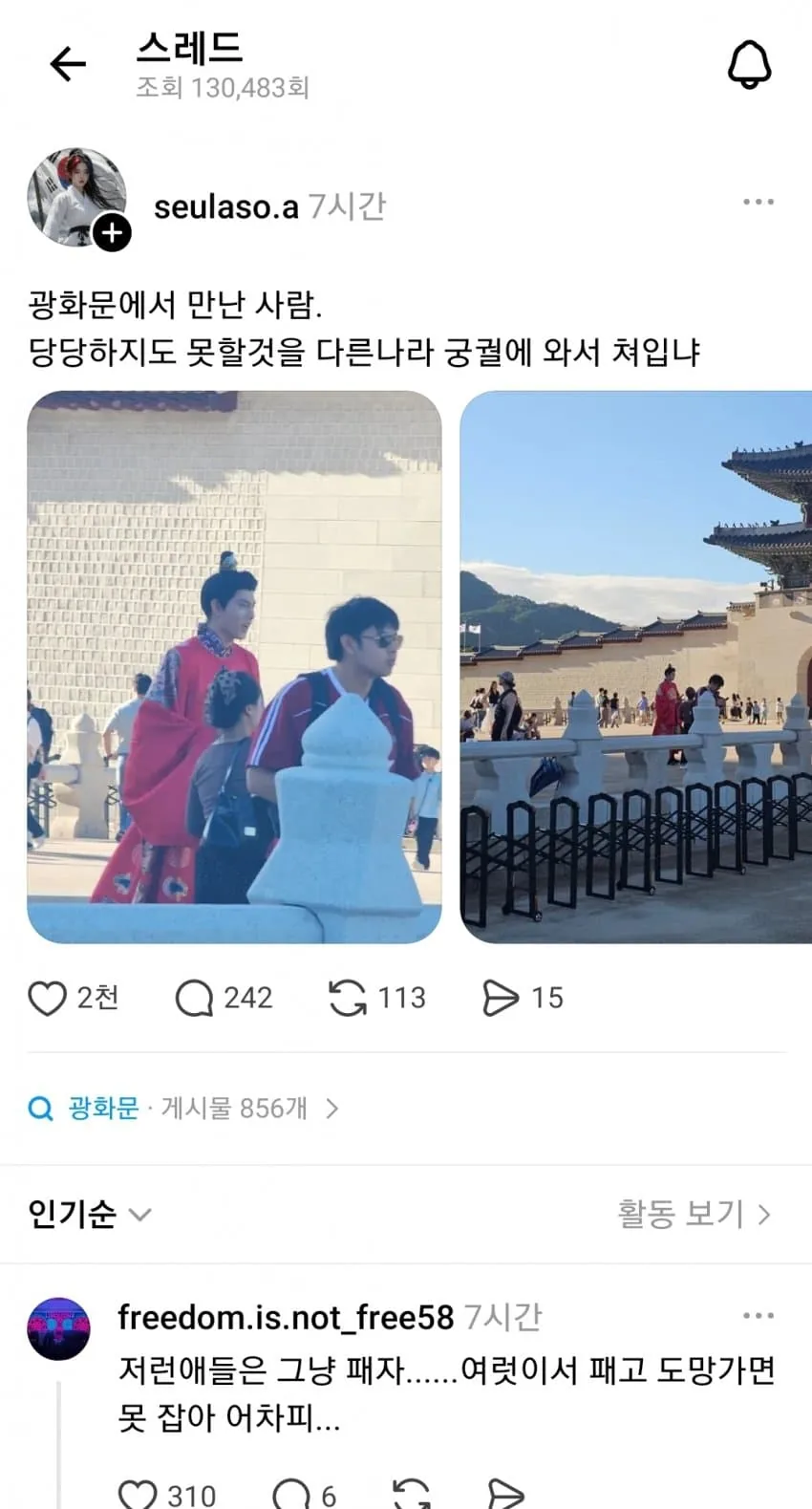 광화문에 중국 황제 옷 입고 나타난 사람 근황
